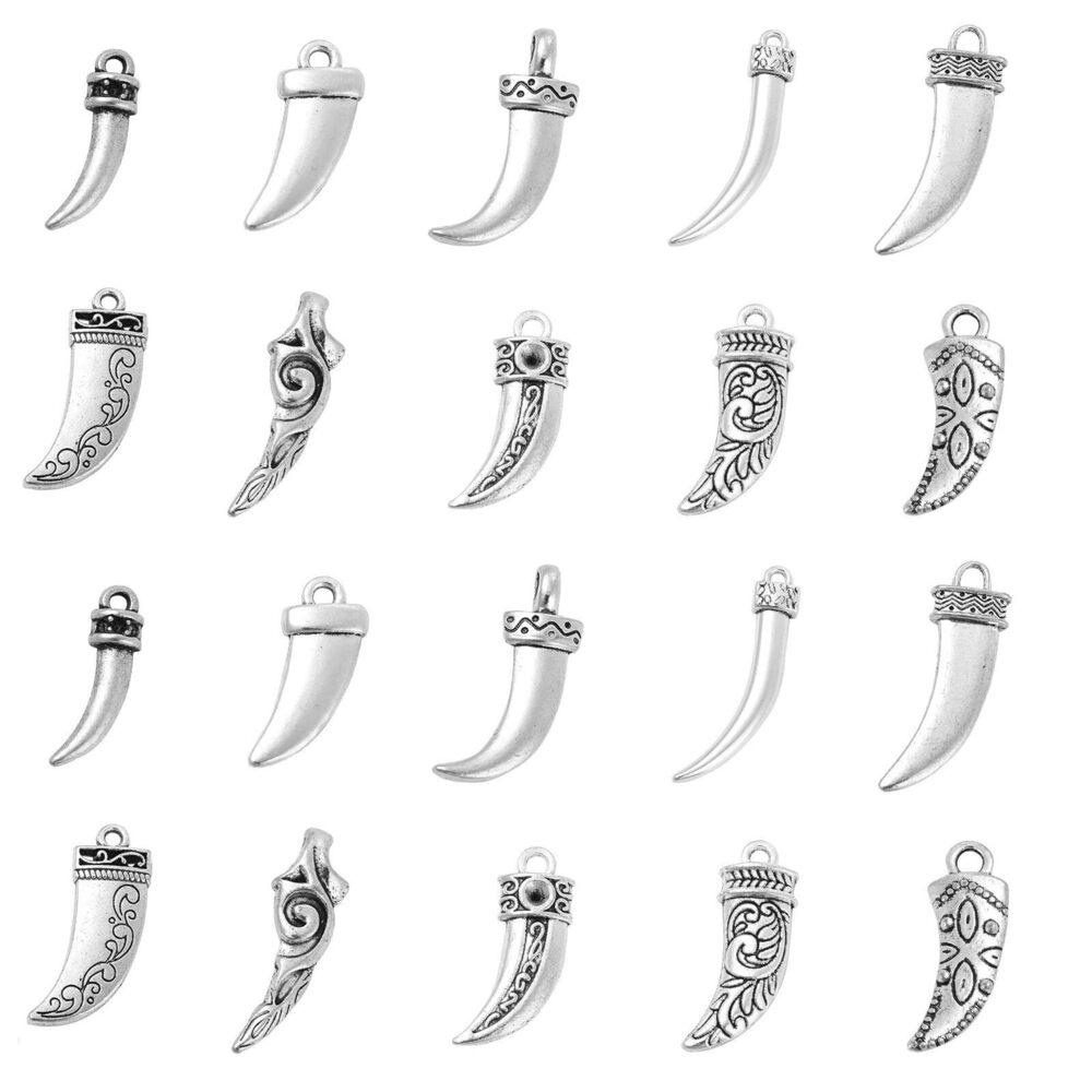 1696 40 pcs 10 Styles Antique Silver Horn Theme Alloy Charms Vintage Tusk